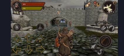 Dungeon Ward játék közbeni képernyő mobilos kezelőfelülettel